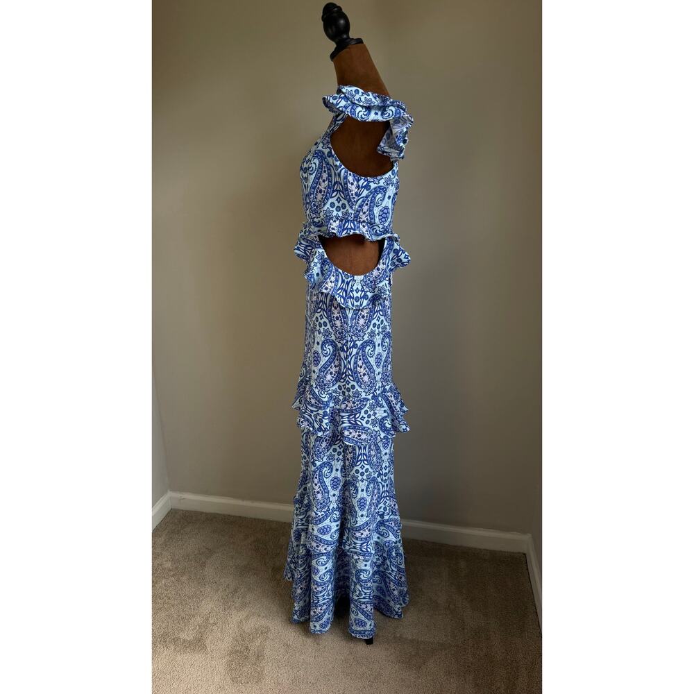 Simply Southern Women’s Blue Paisley Cutout Ruffle Maxi Dress Size M Boho - Picture 6 of 12